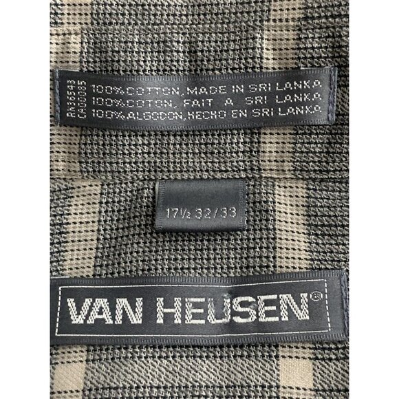 Van Heusen Mens Top Button Up Long Sleeve Gray Plaid Dress Shirt Size 17.5 32/33 - Picture 13 of 14